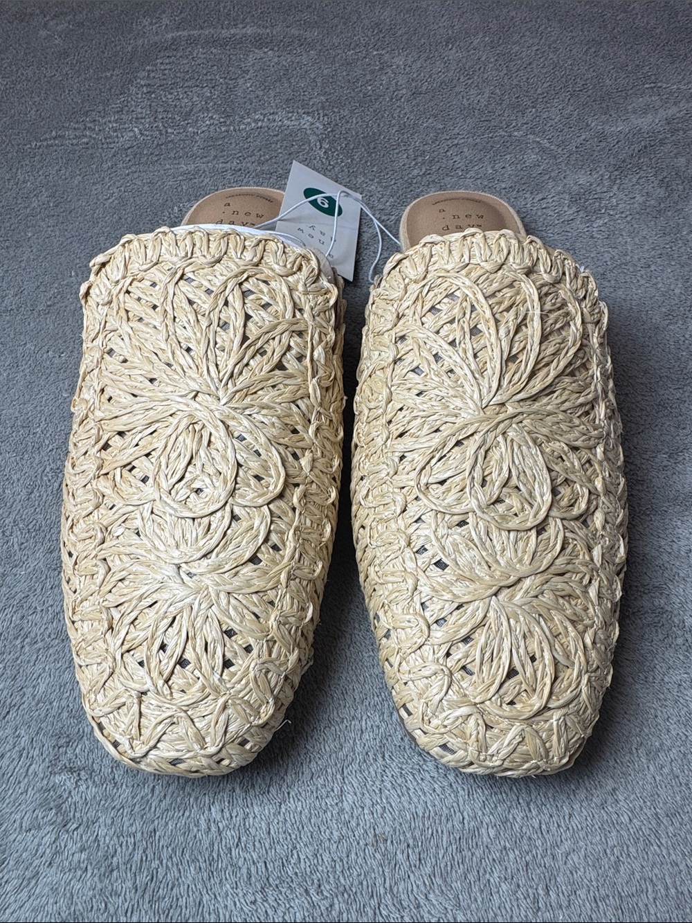 a new day Braided Raffia Slip-On Mules in Natural Beige
